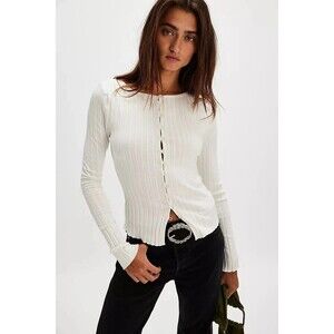 Free People Tilly Long-Sleeve Cardi Blouse Top Knit Ribbed Buttondown S 285232
